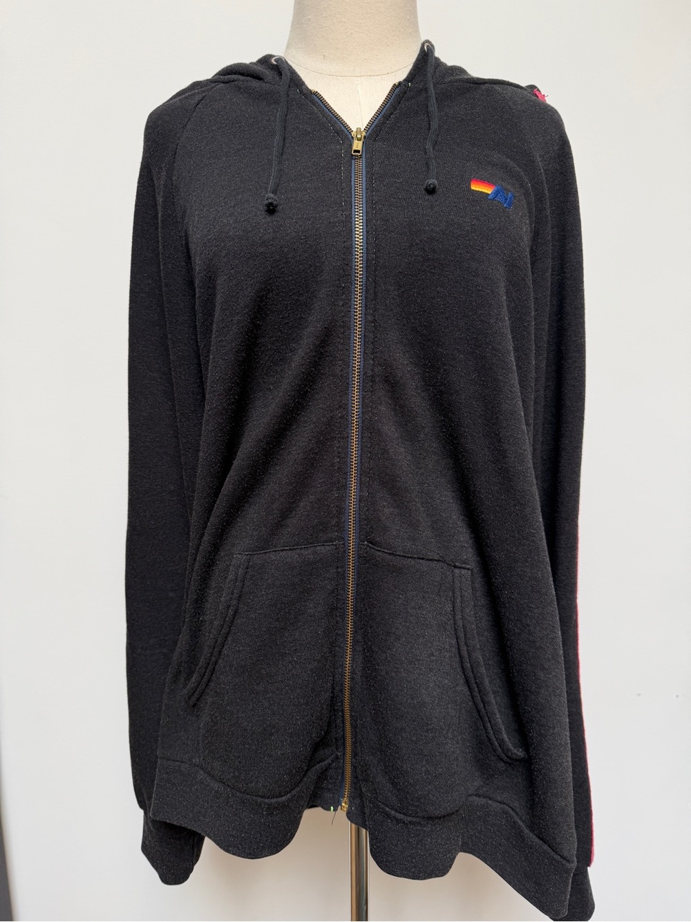 Aviator Nation Zip Up Hoodie Black w/ 4 Stripe on Sleeves - XXL - Soft and Cozy! - Picture 4 of 12